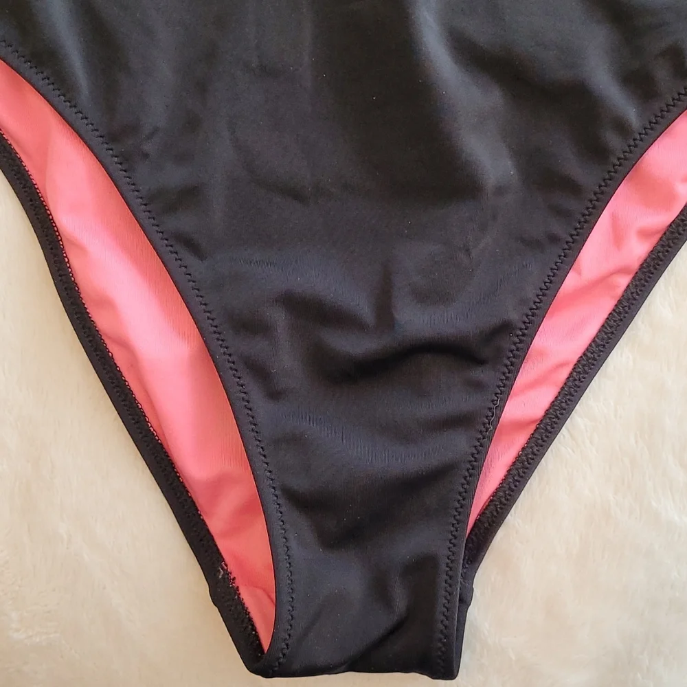 Pink Victoria’s Secret Black Tie Front One Piece Swimsuit Size Medium - Picture 6 of 11